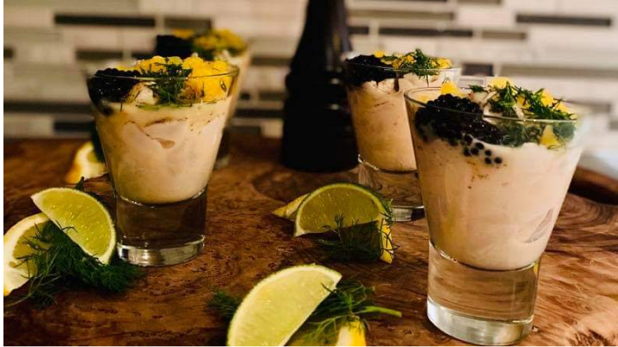 Ceviche de pétoncle aux agrumes, oeufs de mulet