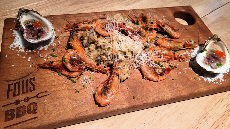 Risoto champignons sauvages, Sauté d'écrevices et Huitre mignonette